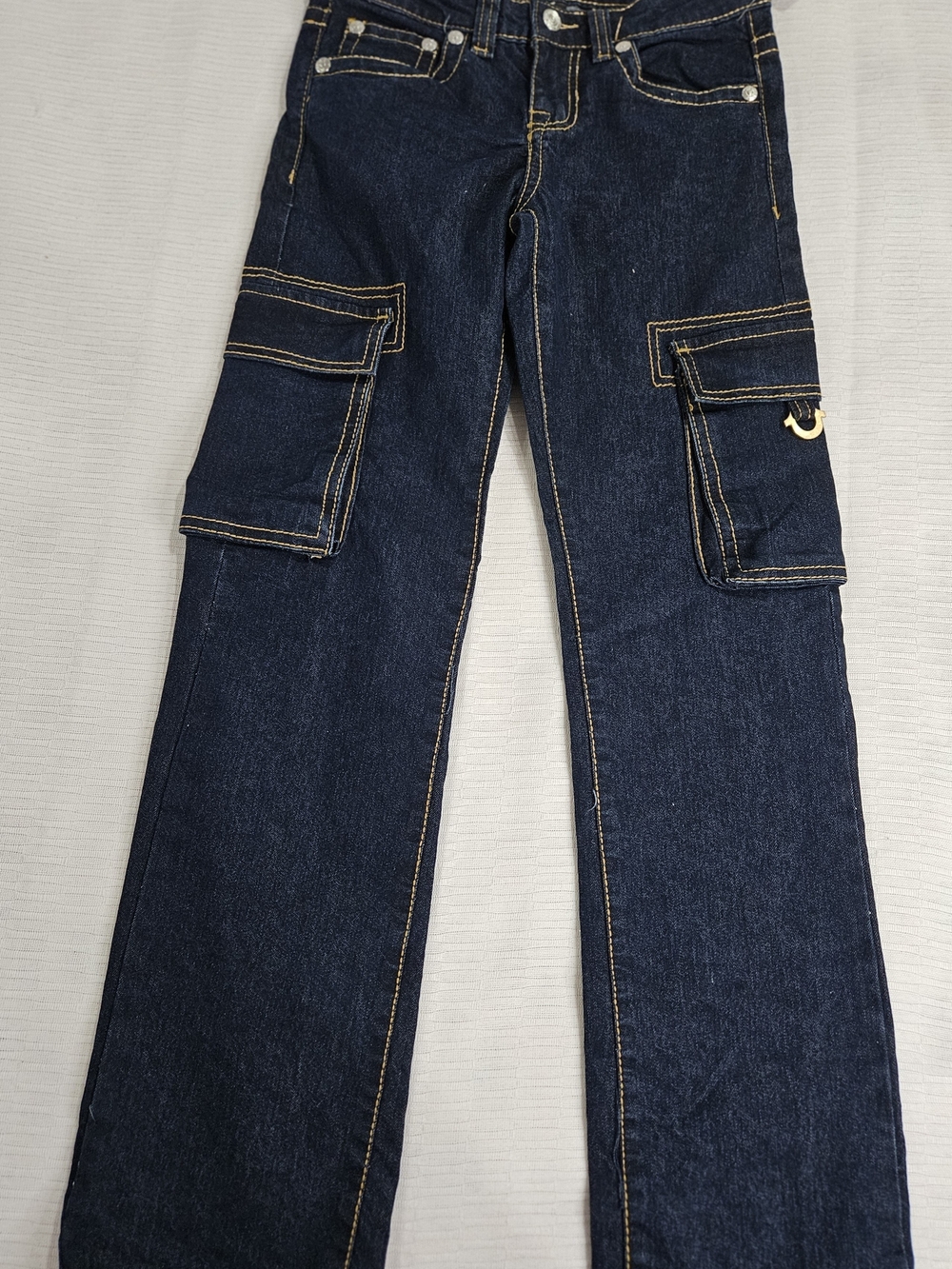 MICHAEL Michael Kors Dark Blue Cargo Jeans with Gold Hardware